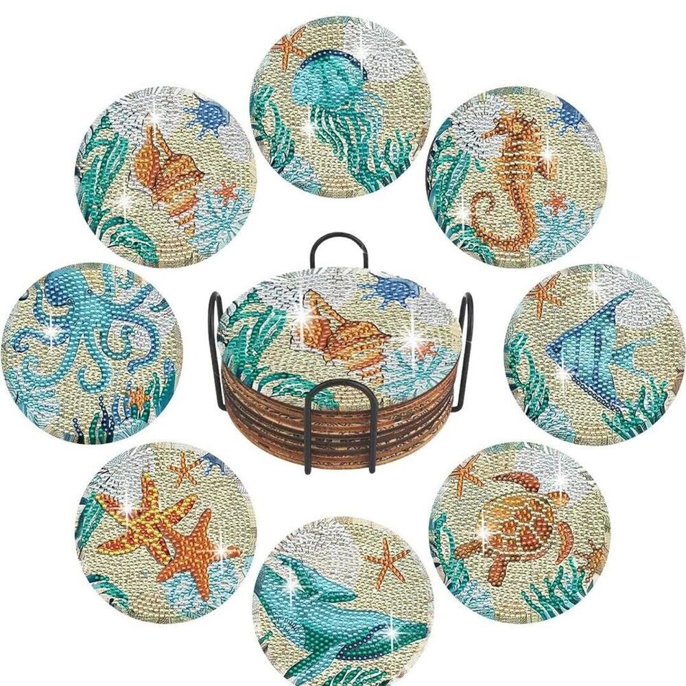 Diamond Painting Coasters Kit, 8 PCS Diamond Painting Coasters with Holder